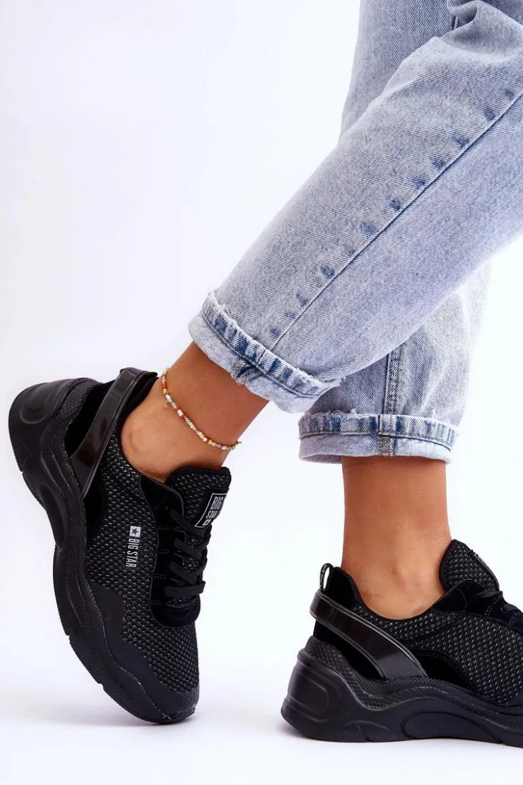 Big Star Shoes Buty Sportowe Big Star|Sneakersy Damskie*Damskie Materiałowe Buty Sportowe Memory Foam System Big Star LL274A065 Czarne