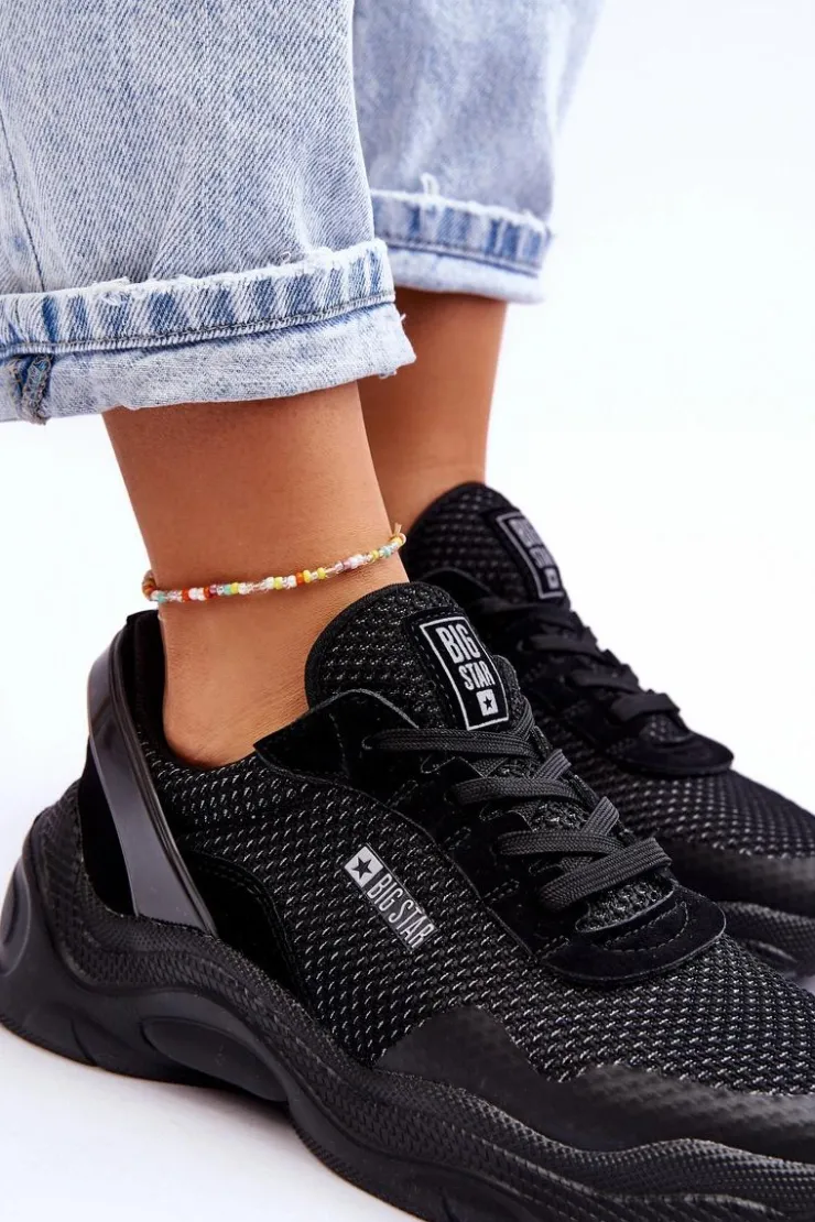 Big Star Shoes Buty Sportowe Big Star|Sneakersy Damskie*Damskie Materiałowe Buty Sportowe Memory Foam System Big Star LL274A065 Czarne