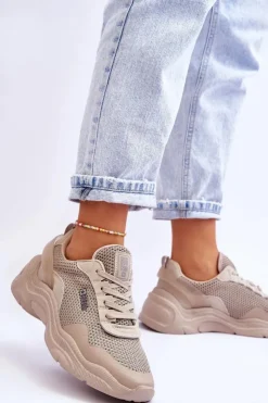 Damskie Big Star Shoes Damskie Materiałowe Buty Sportowe Memory Foam System Big Star LL274A066 Beżowe