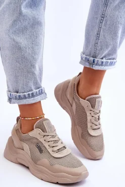 Damskie Big Star Shoes Damskie Materiałowe Buty Sportowe Memory Foam System Big Star LL274A066 Beżowe