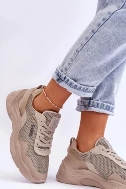 Damskie Big Star Shoes Damskie Materiałowe Buty Sportowe Memory Foam System Big Star LL274A066 Beżowe