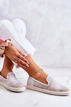 Clearance Boto Damskie Materiałowe Espadryle Z Cyrkoniami Szare Deimos