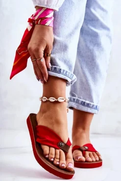 Outlet Big Star Shoes Damskie Materiałowe Japonki Big Star JJ274A349 Czerwone