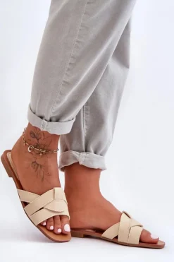 Clearance Boto Damskie Materiałowe Klapki Beżowe Aversa Beżowy