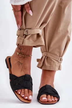 Discount Boto Damskie Materiałowe Klapki Czarne Aversa Czarny