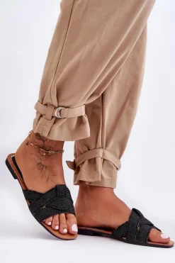 Discount Boto Damskie Materiałowe Klapki Czarne Aversa Czarny