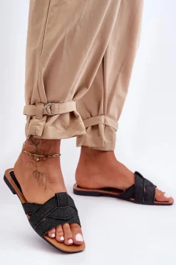 Discount Boto Damskie Materiałowe Klapki Czarne Aversa Czarny