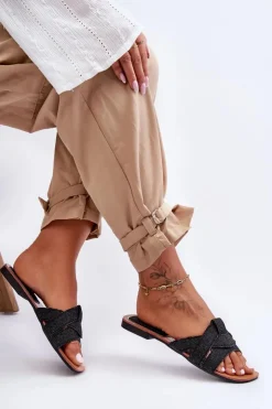 Discount Boto Damskie Materiałowe Klapki Czarne Aversa Czarny