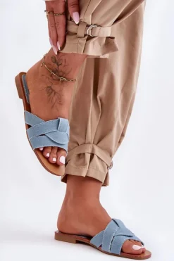 Boto Klapki Damskie Klasyczne*Damskie Materiałowe Klapki Jasnoe Aversa Niebieski