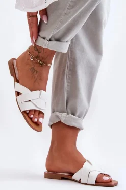 Boto Klapki Damskie Klasyczne*Damskie Materiałowe Klapki Białe Aversa Biały