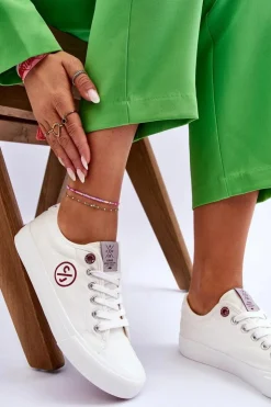 Cross Jeans Trampki Damskie Cross Jeans|Trampki Damskie Niskie*Damskie Materiałowe Tenisówki LL2R4043 Białe Biały