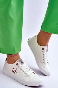 Cross Jeans Trampki Damskie Cross Jeans|Trampki Damskie Niskie*Damskie Materiałowe Tenisówki LL2R4043 Białe Biały
