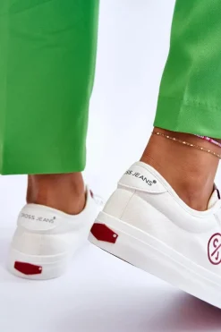 Cross Jeans Trampki Damskie Cross Jeans|Trampki Damskie Niskie*Damskie Materiałowe Tenisówki LL2R4043 Białe Biały