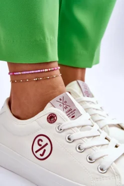 Cross Jeans Trampki Damskie Cross Jeans|Trampki Damskie Niskie*Damskie Materiałowe Tenisówki LL2R4043 Białe Biały