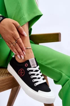 Damskie Cross Jeans Damskie Materiałowe Tenisówki LL2R4044 Czarne