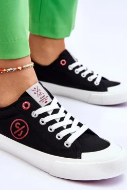 Damskie Cross Jeans Damskie Materiałowe Tenisówki LL2R4044 Czarne