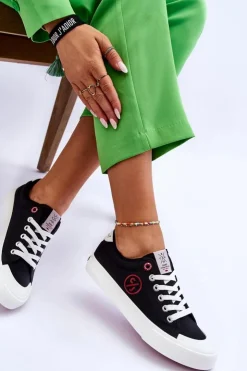 Damskie Cross Jeans Damskie Materiałowe Tenisówki LL2R4044 Czarne