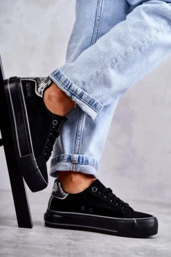 Big Star Shoes Trampki Damskie Big Star|Trampki Damskie Niskie*Damskie Materiałowe Trampki Big Star KK274036 Czarne