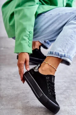 Big Star Shoes Trampki Damskie Big Star|Trampki Damskie Niskie*Damskie Materiałowe Trampki Big Star KK274036 Czarne