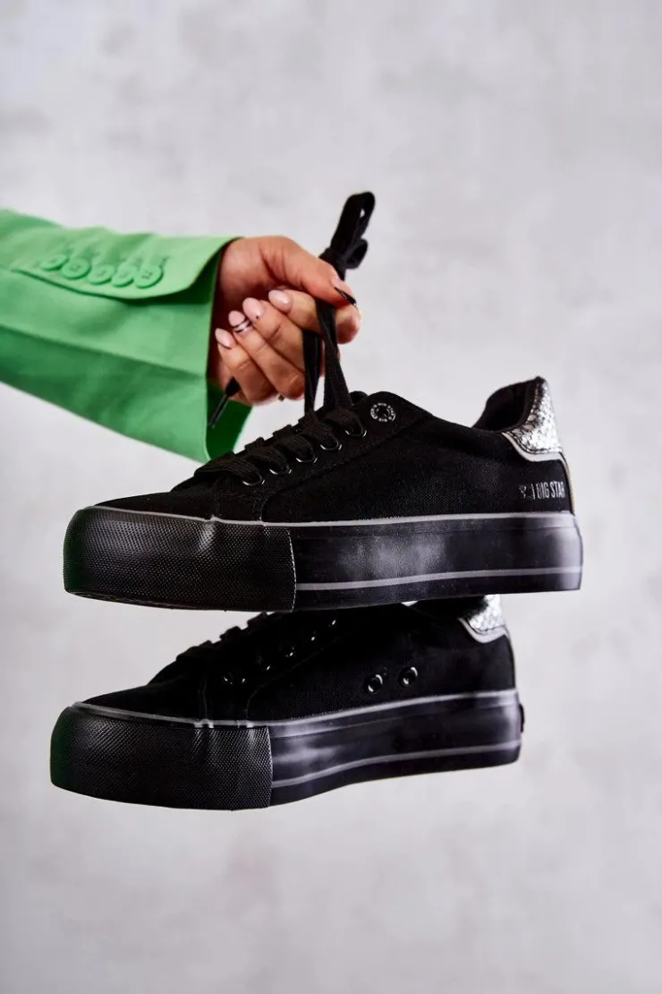 Big Star Shoes Trampki Damskie Big Star|Trampki Damskie Niskie*Damskie Materiałowe Trampki Big Star KK274036 Czarne