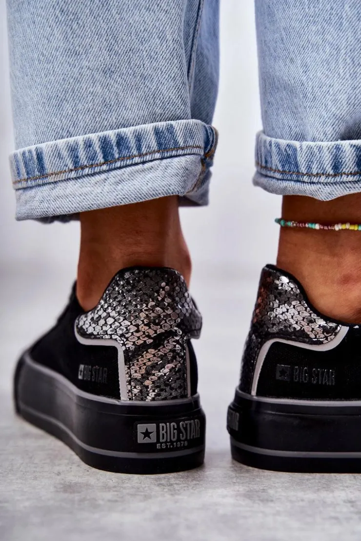 Big Star Shoes Trampki Damskie Big Star|Trampki Damskie Niskie*Damskie Materiałowe Trampki Big Star KK274036 Czarne