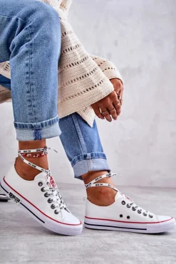 Damskie Big Star Shoes Damskie Materiałowe Trampki Big Star KK274101 Białe