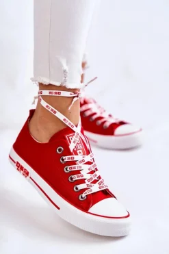 Damskie Big Star Shoes Damskie Materiałowe Trampki Big Star KK274104 Czerwone