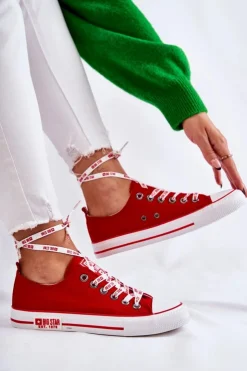 Damskie Big Star Shoes Damskie Materiałowe Trampki Big Star KK274104 Czerwone