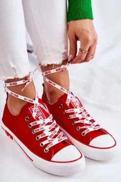 Damskie Big Star Shoes Damskie Materiałowe Trampki Big Star KK274104 Czerwone