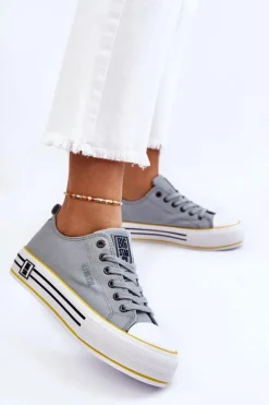 Clearance Big Star Shoes Damskie Materiałowe Trampki Na Platformie Big Star LL274183 Jasnoniebieskie