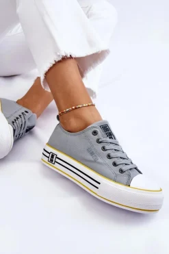 Clearance Big Star Shoes Damskie Materiałowe Trampki Na Platformie Big Star LL274183 Jasnoniebieskie