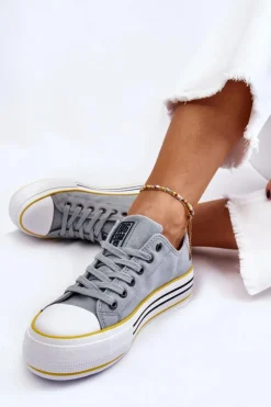 Clearance Big Star Shoes Damskie Materiałowe Trampki Na Platformie Big Star LL274183 Jasnoniebieskie