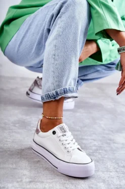 Damskie Big Star Shoes Damskie Materiałowe Trampki Big Star KK274037 Białe