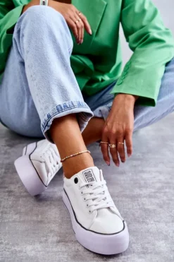 Damskie Big Star Shoes Damskie Materiałowe Trampki Big Star KK274037 Białe