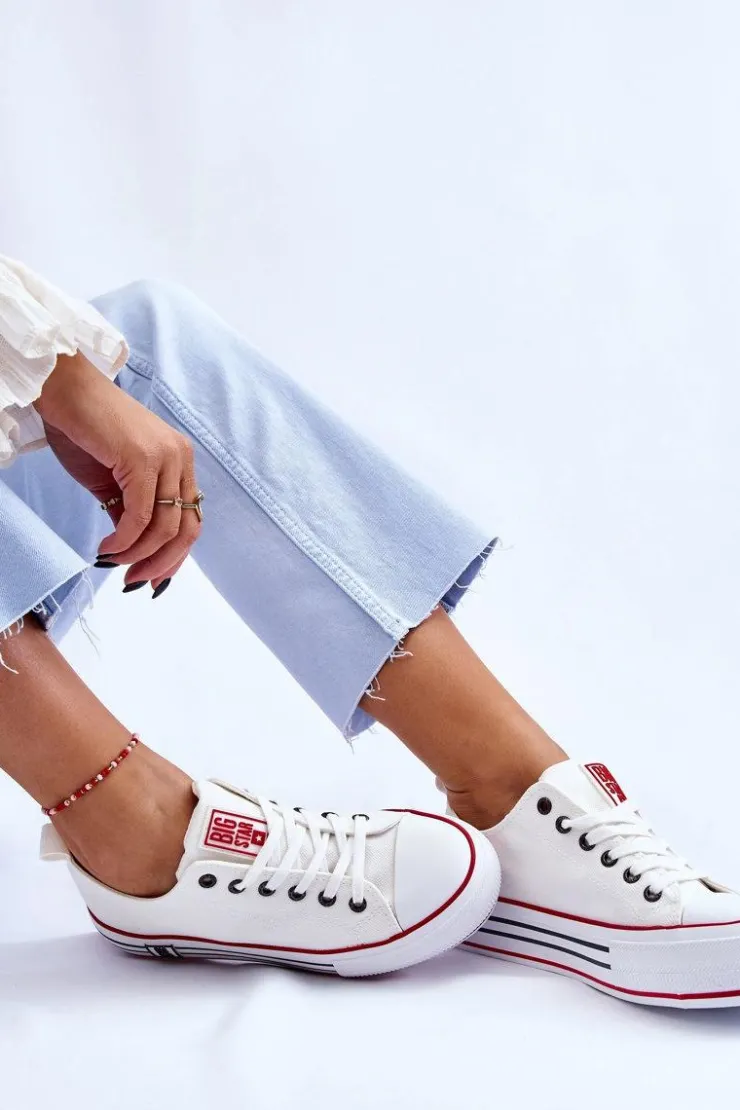 Big Star Shoes Trampki Damskie Big Star|Trampki Damskie Niskie*Damskie Materiałowe Trampki Na Platformie Big Star LL274180 Białe