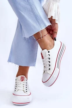 Big Star Shoes Trampki Damskie Big Star|Trampki Damskie Niskie*Damskie Materiałowe Trampki Na Platformie Big Star LL274180 Białe