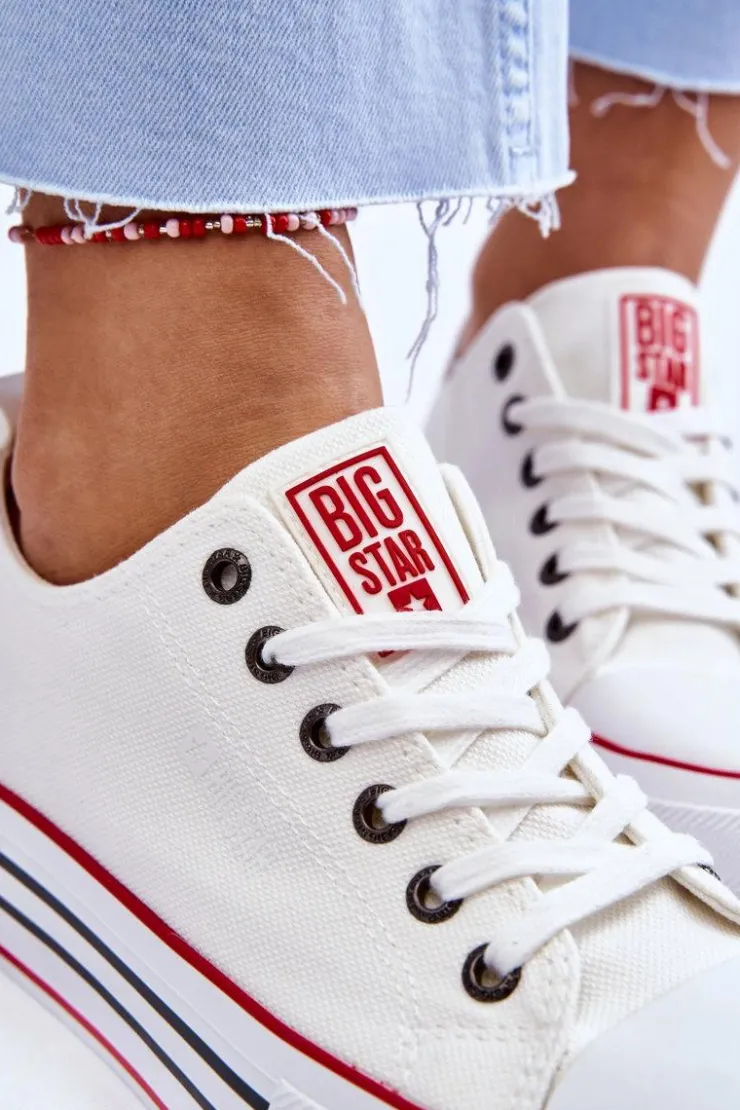 Big Star Shoes Trampki Damskie Big Star|Trampki Damskie Niskie*Damskie Materiałowe Trampki Na Platformie Big Star LL274180 Białe