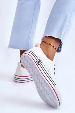 Big Star Shoes Trampki Damskie Big Star|Trampki Damskie Niskie*Damskie Materiałowe Trampki Na Platformie Big Star LL274180 Białe