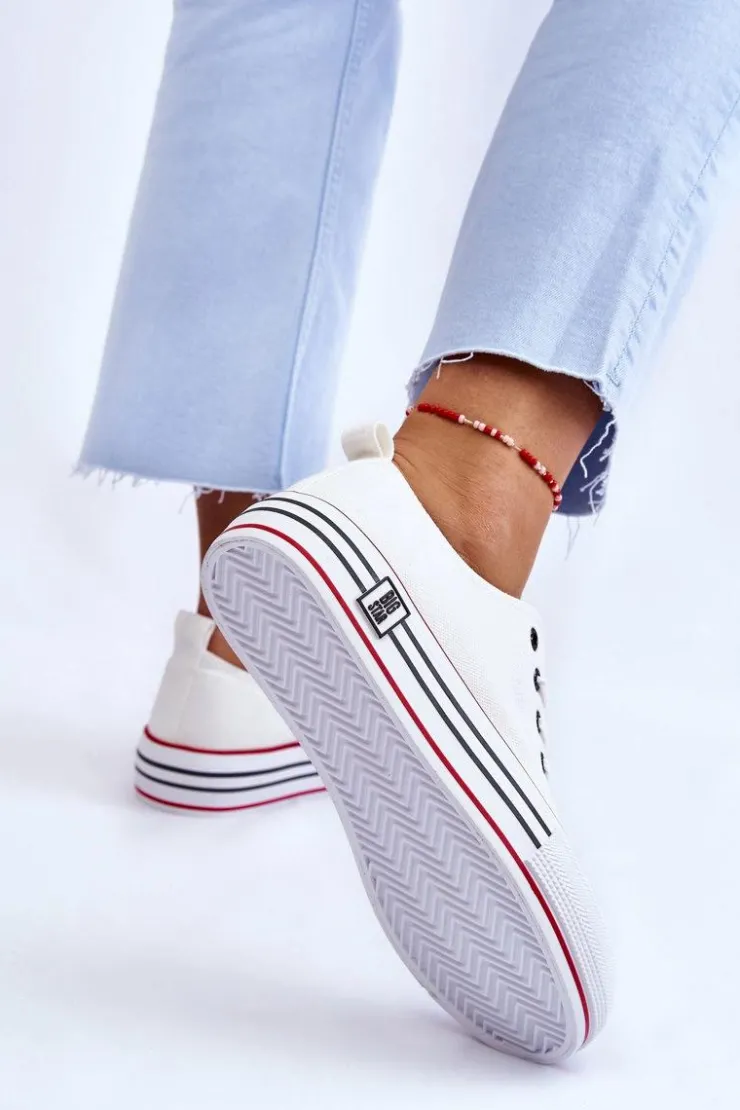 Big Star Shoes Trampki Damskie Big Star|Trampki Damskie Niskie*Damskie Materiałowe Trampki Na Platformie Big Star LL274180 Białe