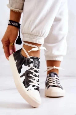 Outlet Big Star Shoes Damskie Materiałowe Trampki Moro BIG STAR JJ274237 Biało-Szare