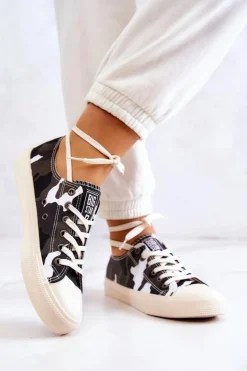 Outlet Big Star Shoes Damskie Materiałowe Trampki Moro BIG STAR JJ274237 Biało-Szare