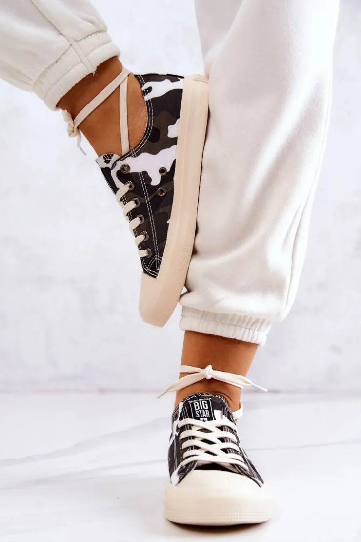 Outlet Big Star Shoes Damskie Materiałowe Trampki Moro BIG STAR JJ274237 Biało-Szare