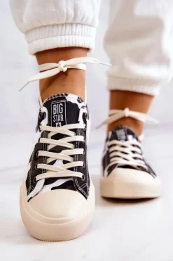 Outlet Big Star Shoes Damskie Materiałowe Trampki Moro BIG STAR JJ274237 Biało-Szare