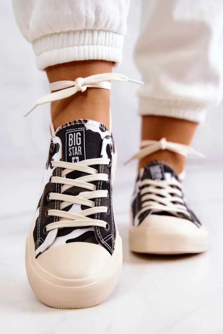 Outlet Big Star Shoes Damskie Materiałowe Trampki Moro BIG STAR JJ274237 Biało-Szare