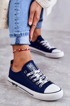 Big Star Shoes Trampki Damskie Big Star|Trampki Damskie Niskie*Damskie Materiałowe Trampki Big Star KK274103 Granatowe