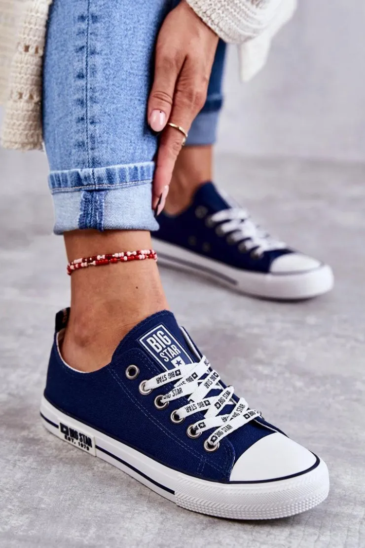 Big Star Shoes Trampki Damskie Big Star|Trampki Damskie Niskie*Damskie Materiałowe Trampki Big Star KK274103 Granatowe
