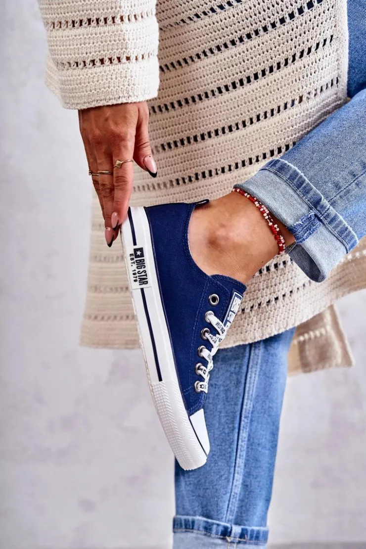 Big Star Shoes Trampki Damskie Big Star|Trampki Damskie Niskie*Damskie Materiałowe Trampki Big Star KK274103 Granatowe