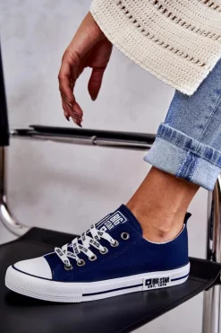 Big Star Shoes Trampki Damskie Big Star|Trampki Damskie Niskie*Damskie Materiałowe Trampki Big Star KK274103 Granatowe