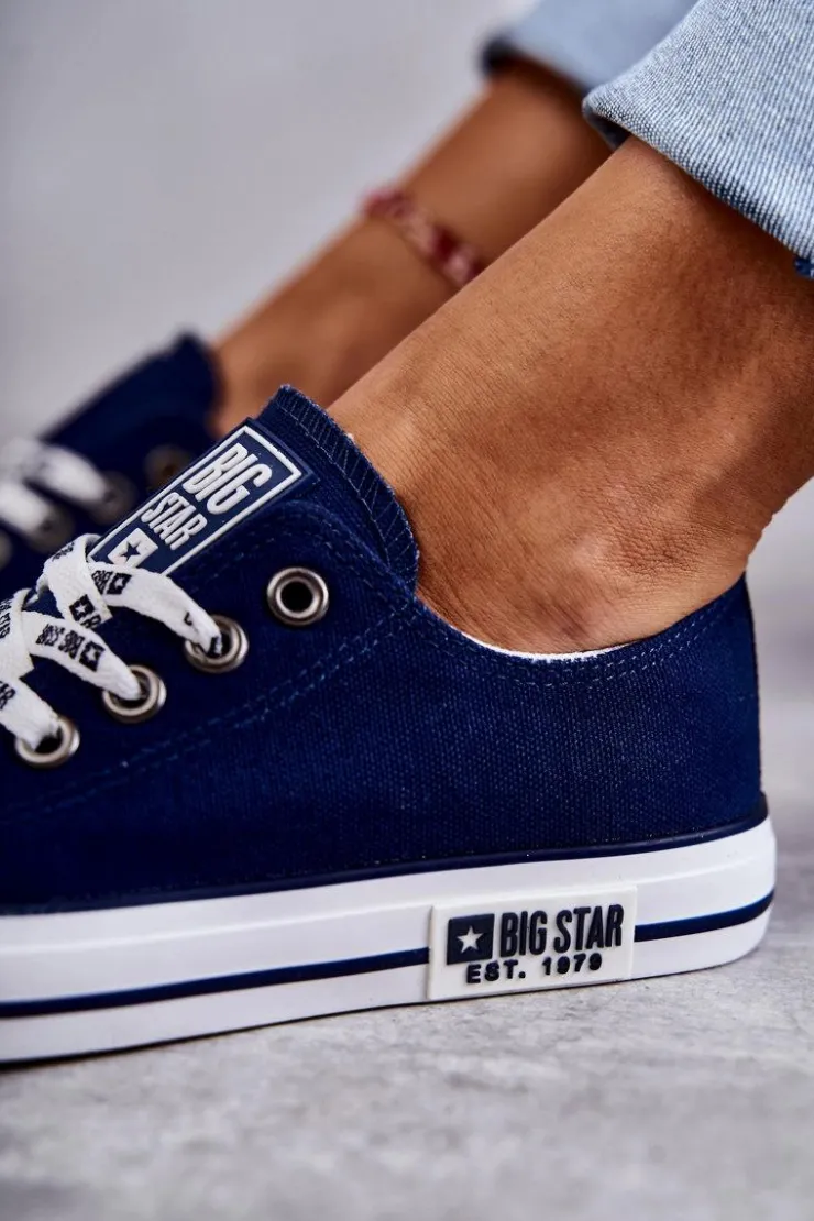 Big Star Shoes Trampki Damskie Big Star|Trampki Damskie Niskie*Damskie Materiałowe Trampki Big Star KK274103 Granatowe