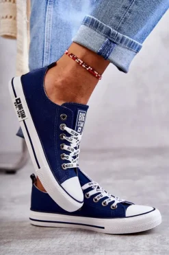 Big Star Shoes Trampki Damskie Big Star|Trampki Damskie Niskie*Damskie Materiałowe Trampki Big Star KK274103 Granatowe